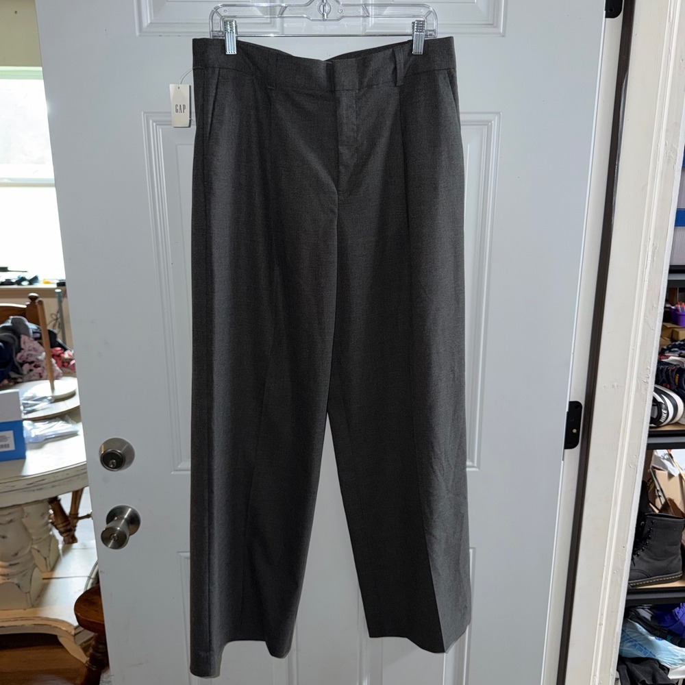 NWT GAP High-Rise Wide Leg size 12 Trousers Charcoal‎ Heather